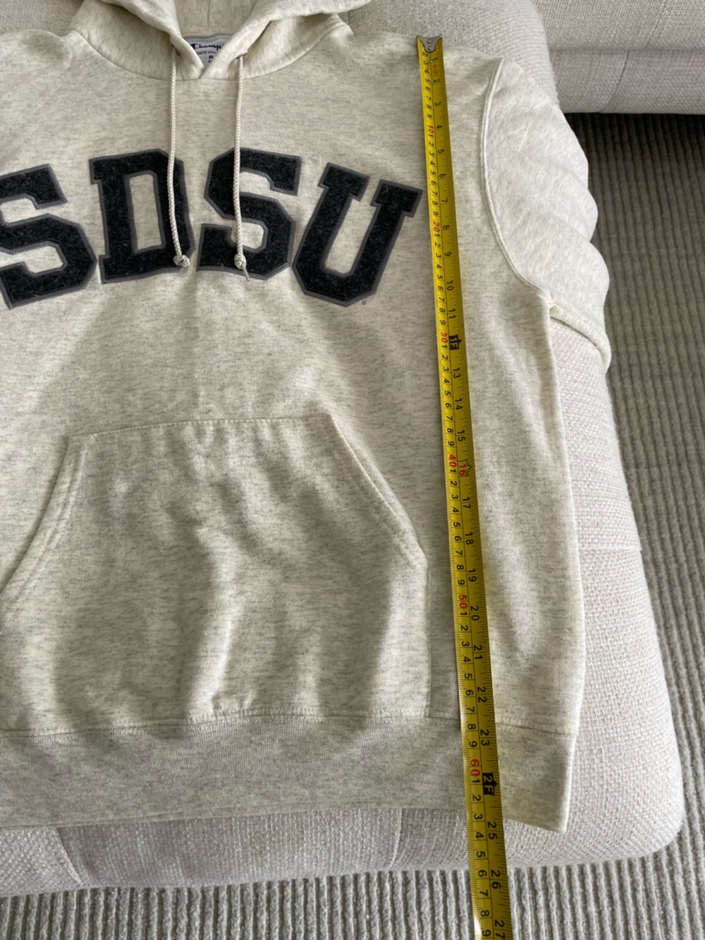 Champion SDSU Classic Twill Hoodie Sweatshirt Heather Oat Light Grey Charcoal - Picture 13 of 13